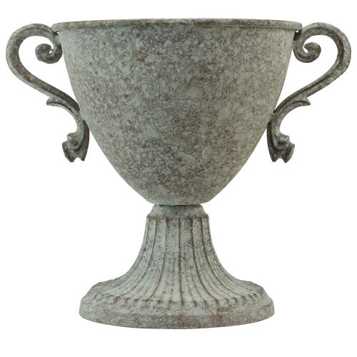 Artikel Deko Pokal Metall Braun Weiß Vintage, Henkelpokal für Blumen & Pflanzen Ø15cm H19,5cm