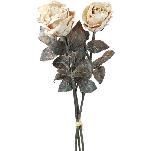 Deko Rosen Cremeweiß Künstliche Rosen Seidenblumen Antik Optik L65cm 3St