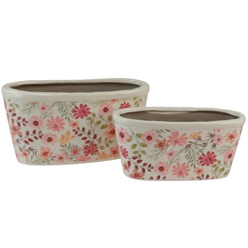 Floristik21 Deko Schale mit Anemonen Keramikschale oval 27/23cm 2er-Set