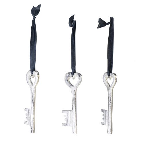 Floristik21 Deko Schlüssel Dekohänger Metall Silber Hochzeitsdeko 4x11cm 6St