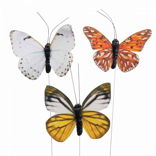 Deko Schmetterling am Draht Bunt Frühlingsdeko 8cm 12St