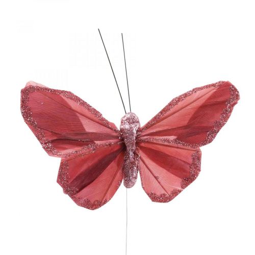 Floristik21 Deko-Schmetterling am Draht Federschmetterling Rosa 10×6cm 12St