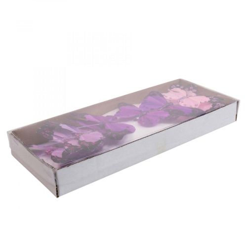 Floristik21 Deko-Schmetterling am Draht Federschmetterlinge Lila/Rosa 9,5cm 12St
