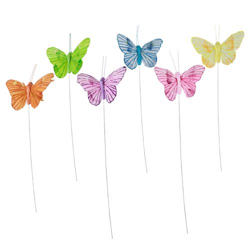 Floristik21 Deko Schmetterlinge am Draht Bunt Federn 5,5×8cm 12 St