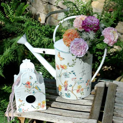 Deko Vogelhaus mit Blumen Metall Weiß 25,5c×16×13,5cm