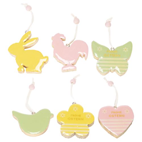 Artikel Holzanhänger Osterdekoration 7×7cm für Sträuße und Kränze, 6-teilig