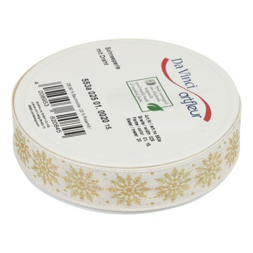 Artikel Weihnachtsband Geschenkband Schneeflocke Weiß 25mm 20m