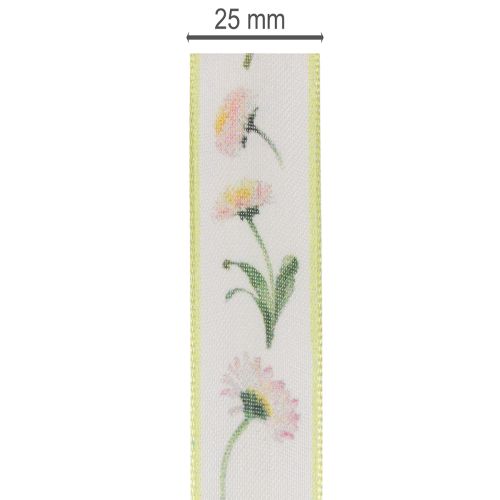 Geschenkband Bellis Blütenmuster Polyester 25mm x 20m Weiß | Floristik21.de