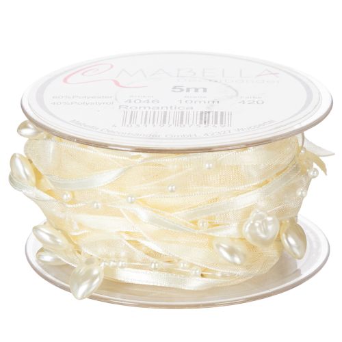 Artikel Dekoband Creme Herzen Perlen Hochzeitsdeko 10mm 5m