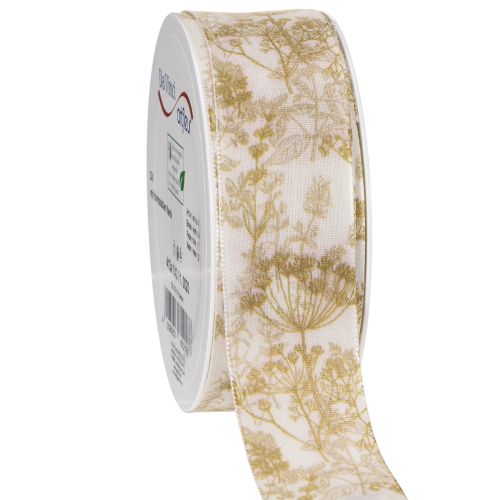 Geschenkband Polyester 40mm 20m Creme Gold Pflanzenmotive für Dekorationen