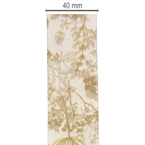 Geschenkband Polyester 40mm 20m Creme Gold Pflanzenmotive für Dekorationen | Floristik21.de