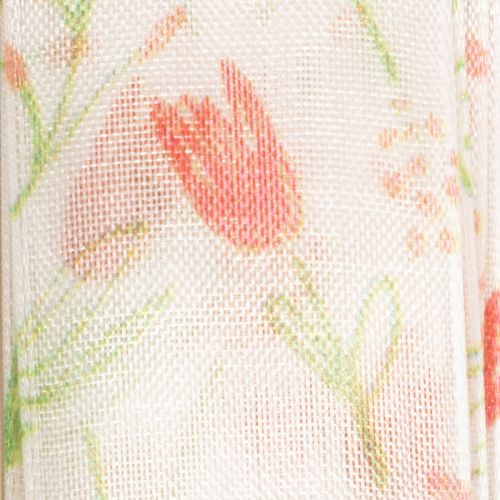 Artikel Geschenkband mit Tulpenmuster 2,5 cm x 18 m für Frühlingsdeko und kreatives Verpacken