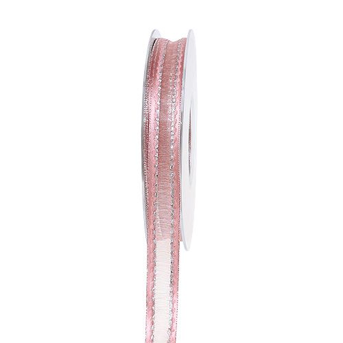 Floristik21 Dekoband Rosa mit Lurexstreifen in Silber 15mm 20m