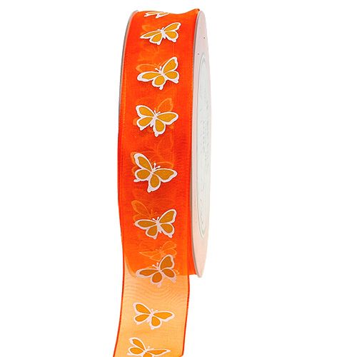 Floristik21 Dekoband mit Schmetterling Orange 25mm 20m