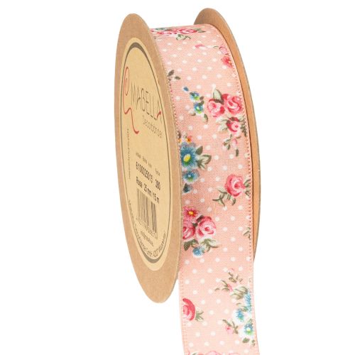 Florales Geschenkband Rosa mit Blumenmuster 2,5cm x 15m für Dekoration und Bastelprojekte