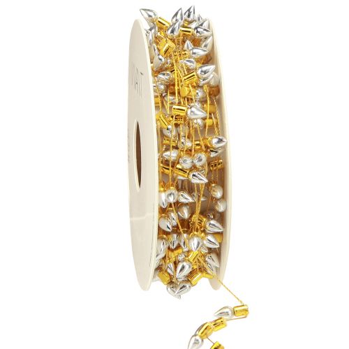 Floristik21 Weihnachtsband Lichterkette Optik Gold-Silber 12mm x 5m für festliche Deko
