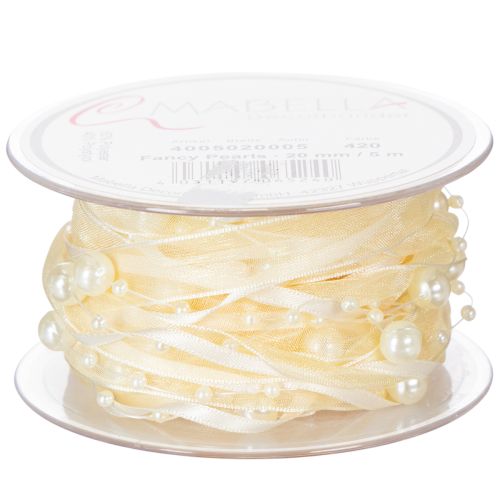 Artikel Dekoband mit Perlen Creme 20mm 5m