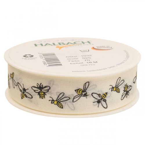 Floristik21 Dekoband Bienen Creme Schleifenband 25mm 18m
