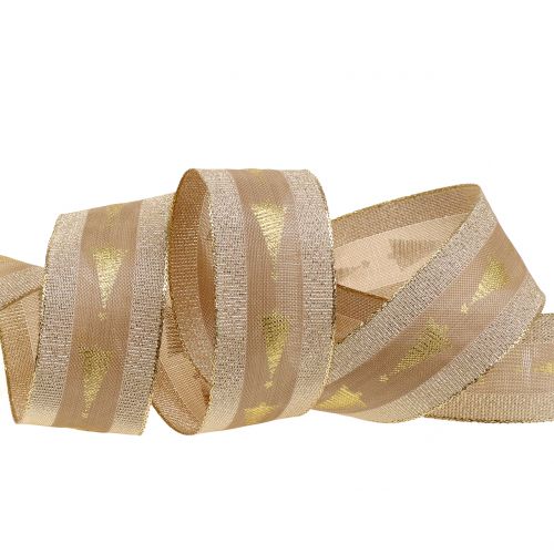 Dekoband Gold mit Tanne 40mm 15m
