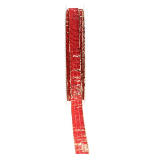 Floristik21 Dekoband Rot mit Gold Lurex drahtverstärkt 10mm 20m