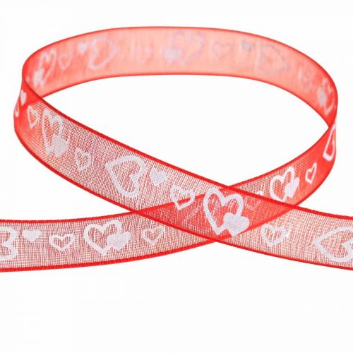 Floristik21 Dekoband Rot mit Herzen 10mm 20m