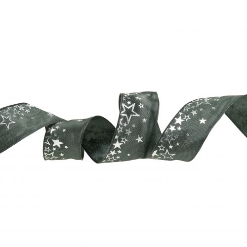Dekoband Stern-Muster Grau-Silber 40mm 25m
