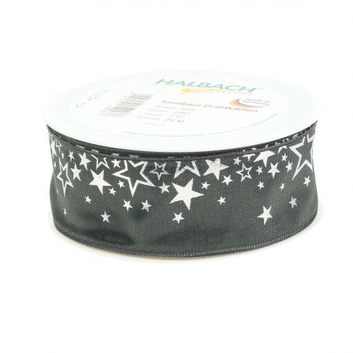 Dekoband Stern-Muster Grau-Silber 40mm 25m