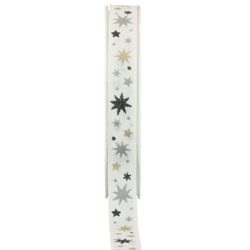 Floristik21 Schleifenband Weihnachten Geschenkband Weiß Sternmuster 15mm 20m