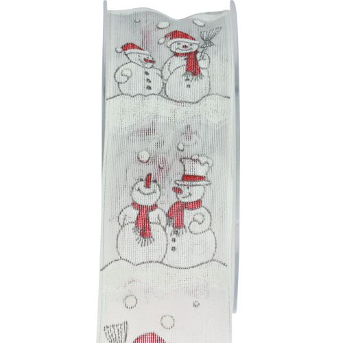 Floristik21 Geschenkband Weihnachten Schneemann Winter Rot Weiß 40mm 15m