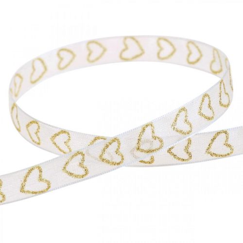Dekoband Weiß Geschenkband Herz Gold Glitter 10mm 20m