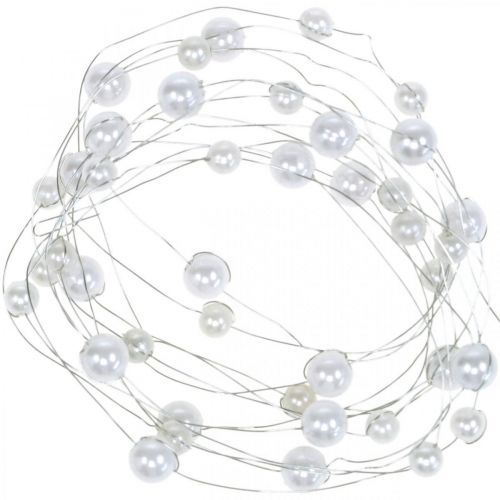 Floristik21 Dekodraht, Perlenkette zum Dekorieren, Hochzeitsdeko, Perlenband, Girlande 2,5m