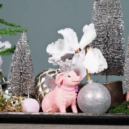 Floristik21 Dekofigur Schwein mit Krone 9cm 2St