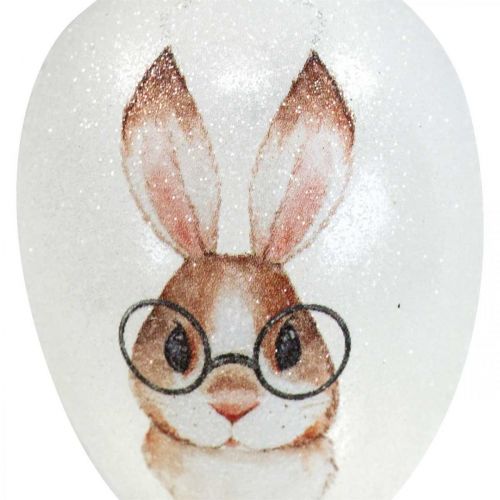 Dekohänger Glas Deko Eier Hase mit Brille Glitter 5x8cm 6St