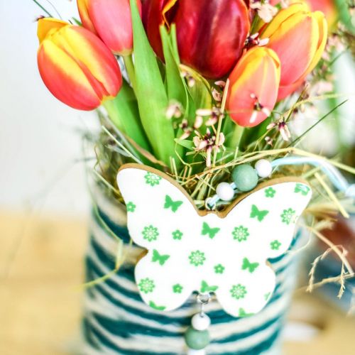 Floristik21 Hängedeko Herz Blume Schmetterling Weiß, Grün Holz Frühlingsdeko 6 St
