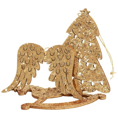 Floristik21 Dekohänger Holz Gold Glitter Christbaumschmuck 10cm 6 St