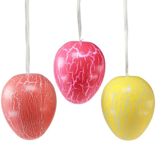Floristik21 Dekohänger Ostereier Gelb/Pink/Rot Krakelee H11,5cm 3 St