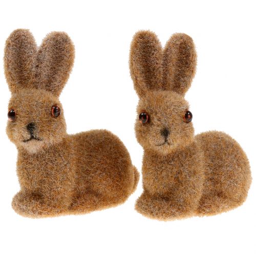 2 Hasen sitzend braun beflockt Dekohase Osterhase Deko Hasen Rabitt