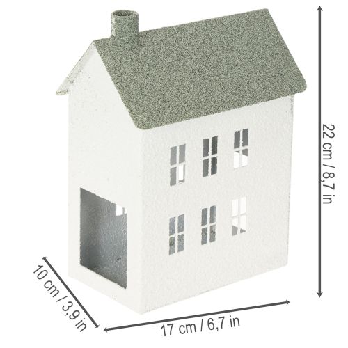 Dekohaus Metall Hausform 22cm Weiß mit Fenstern und Schornstein | Floristik21.de