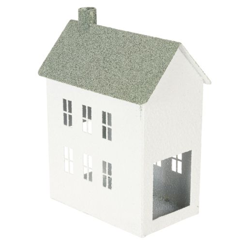 Dekohaus Metall Hausform 22cm Weiß mit Fenstern und Schornstein | Floristik21.de