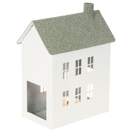 Dekohaus Metall Hausform 22cm Weiß mit Fenstern und Schornstein | Floristik21.de