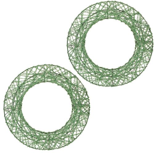 Grüner Drahtgeflechtdeko-Kranz 19 cm, 2 Stück, Metall, Innenbereich
