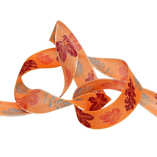 Floristik21 Dekorationsband mit Blättermotiv Orange 25mm 20m
