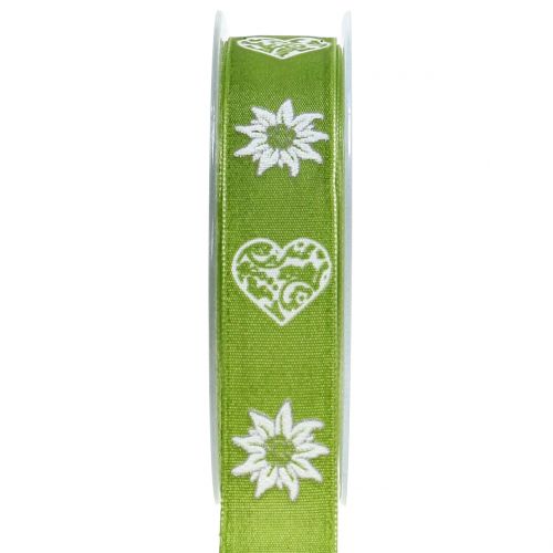 Floristik21 Dekorationsband mit Edelweiß Grün 25mm 20m