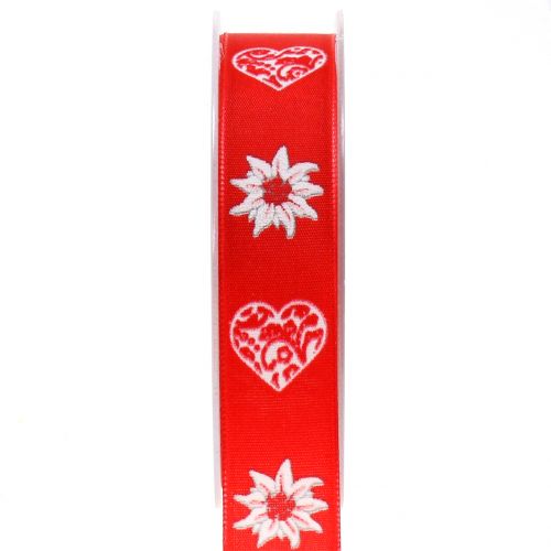 Floristik21 Dekorationsband mit Edelweiß Rot 25mm 20m