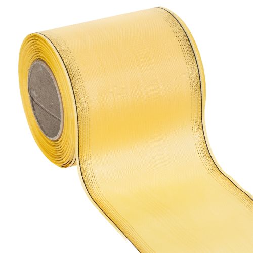 Floristik21 Dekoratives Moiré Kranzband in Gelb mit Goldrand, Breite 100mm, Länge 25m für Floristik und Dekoration