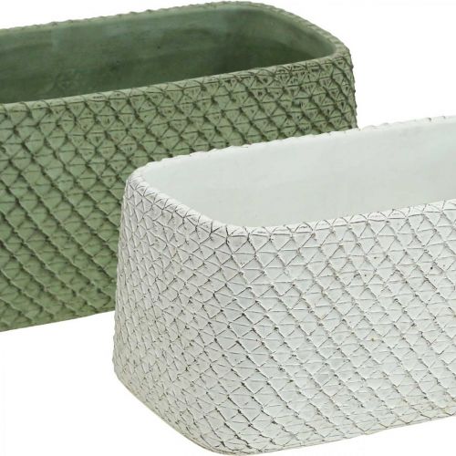 Floristik21 Dekoschale Keramik Grün Weiß Relief Netz 23x12,5cm H11cm 2St