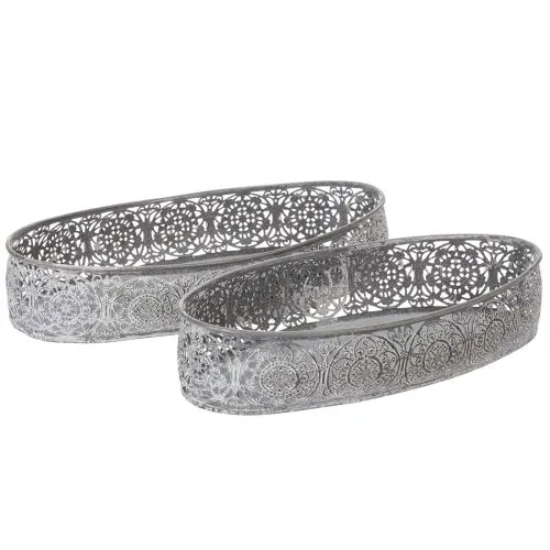 Dekoschale Metall Muster Grau Oval L36cm/33,5cm 2er-Set