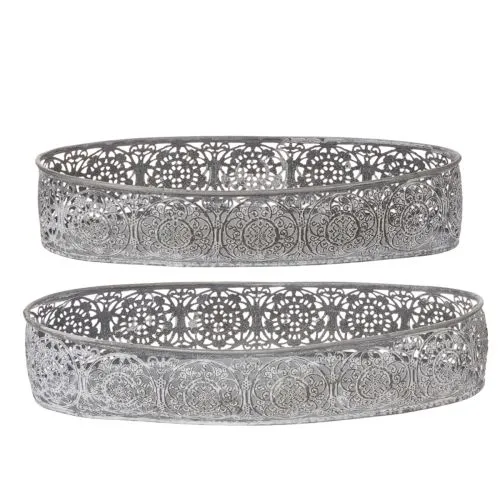 Dekoschale Metall Muster Grau Oval L36cm/33,5cm 2er-Set | Floristik21.de