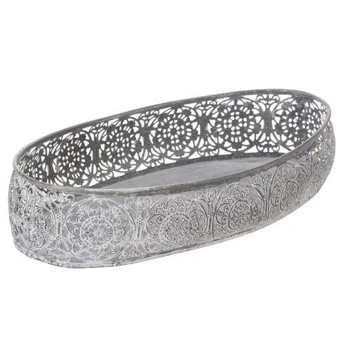 Dekoschale Metall Muster Grau Oval L36cm/33,5cm 2er-Set | Floristik21.de
