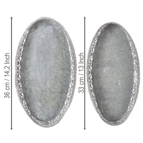 Dekoschale Metall Muster Grau Oval L36cm/33,5cm 2er-Set | Floristik21.de